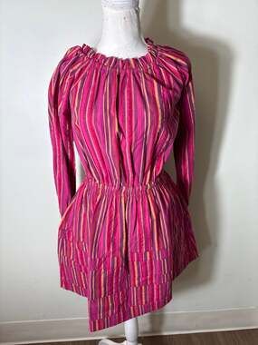Buru Pink Striped Off The Shoulder Mini Dress Sz XS